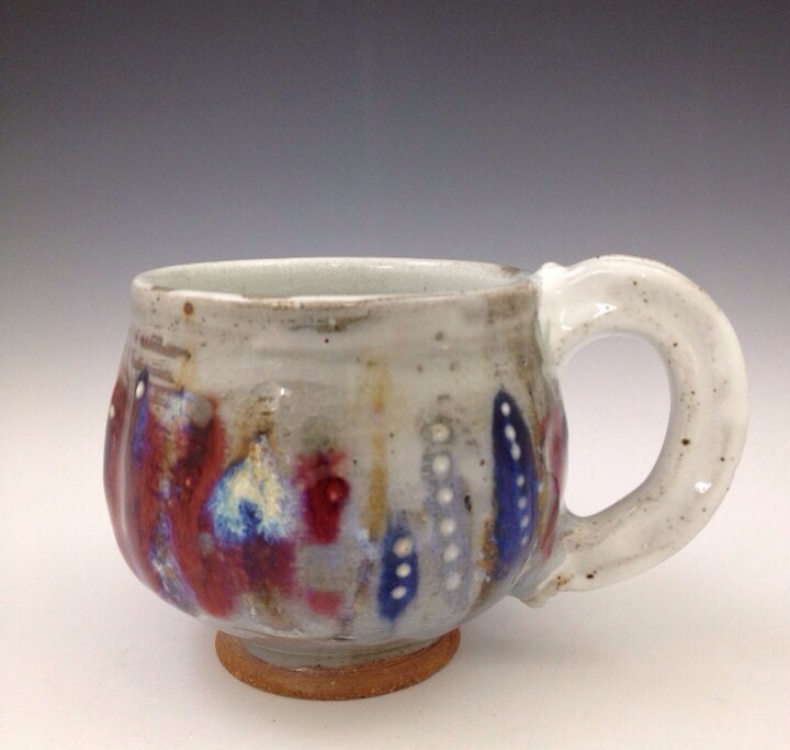 Tea or Coffee Mug Handthrown Colorful Reds and Blues