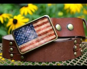 The Bettsy Belt - Leather Belt with Vintage American Flag Buckle