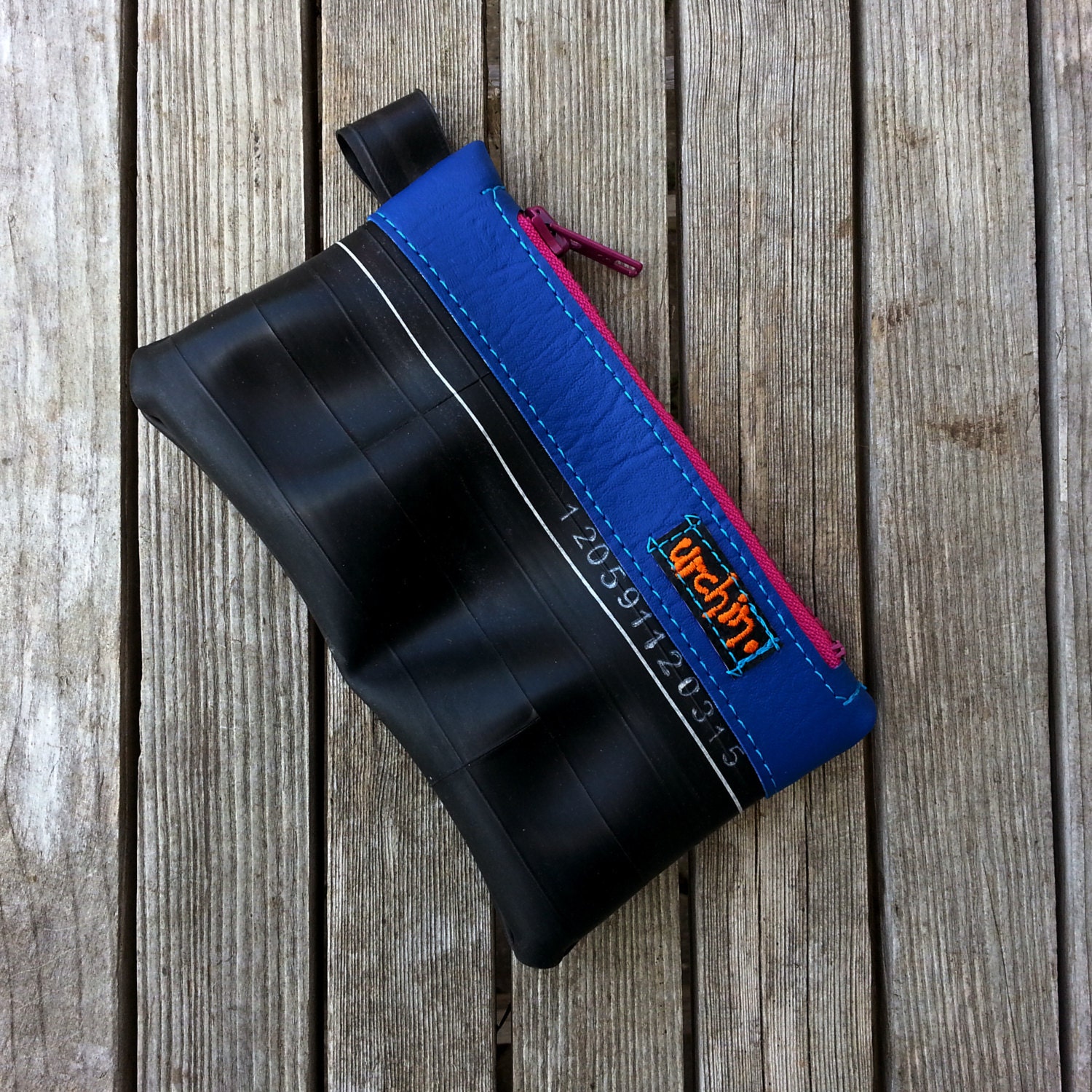 Change purse made from reclaimed bicycle inner tubes.