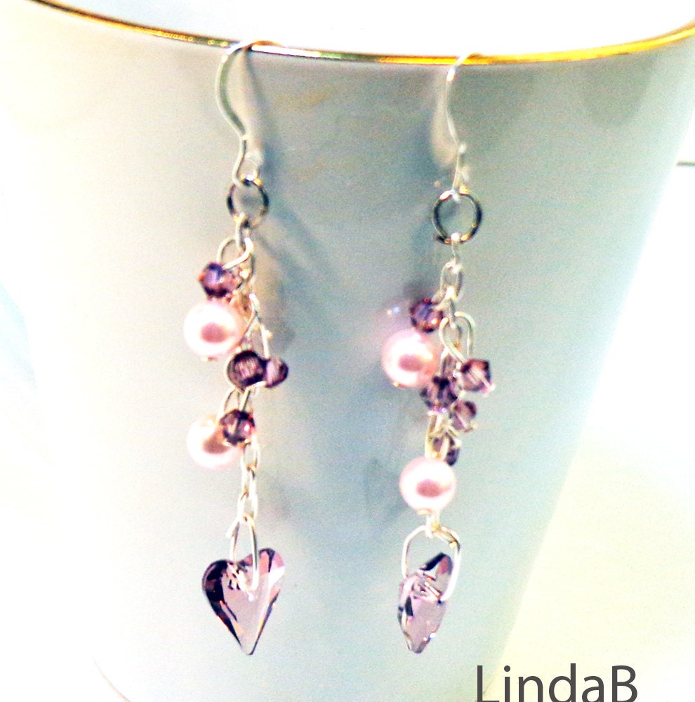 Antique Pink Swarovski Heart Necklace Set