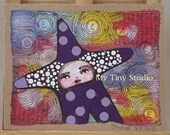 Original Star Of Believe Painting Drawing on Handmade thick kraft Paper Upcycled Recycled