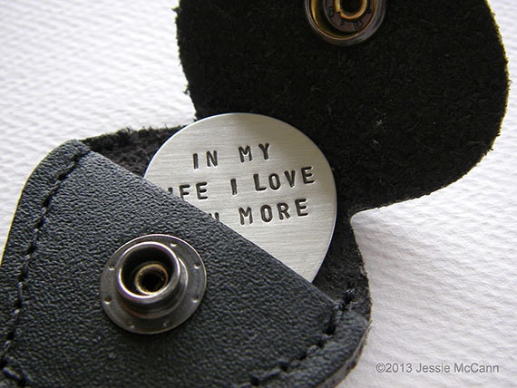 Custom Guitar Pick with Leather Keychain Holder - Personalized Hand Stamped Sterling Silver Pick - Perfect Gift for Father's Day