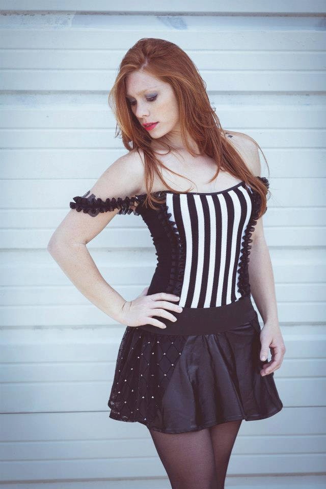 Black and White Stripe Panel Top with Ruffle Trim