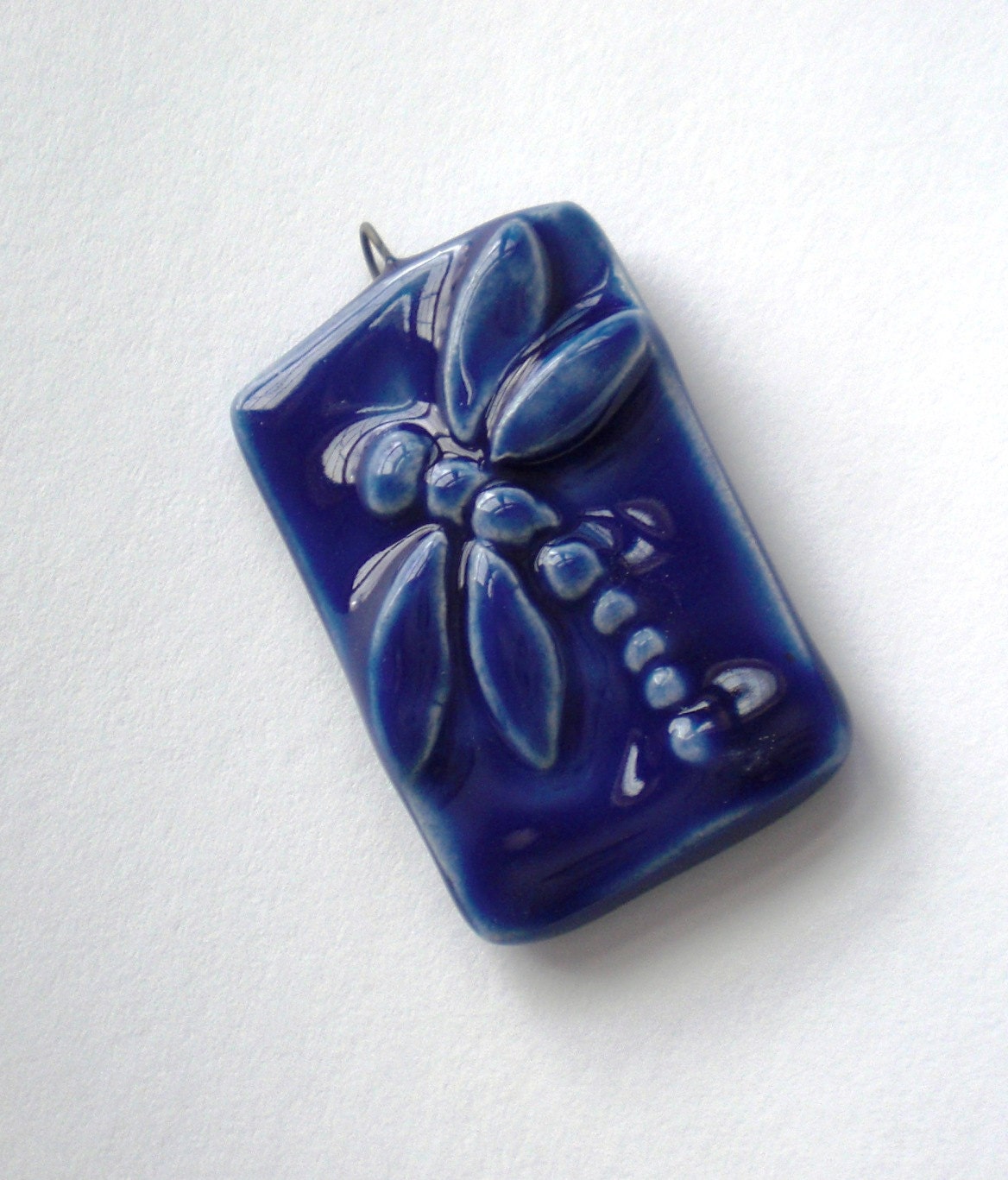 Cobalt Blue Earthenware Dragonfly Pendant