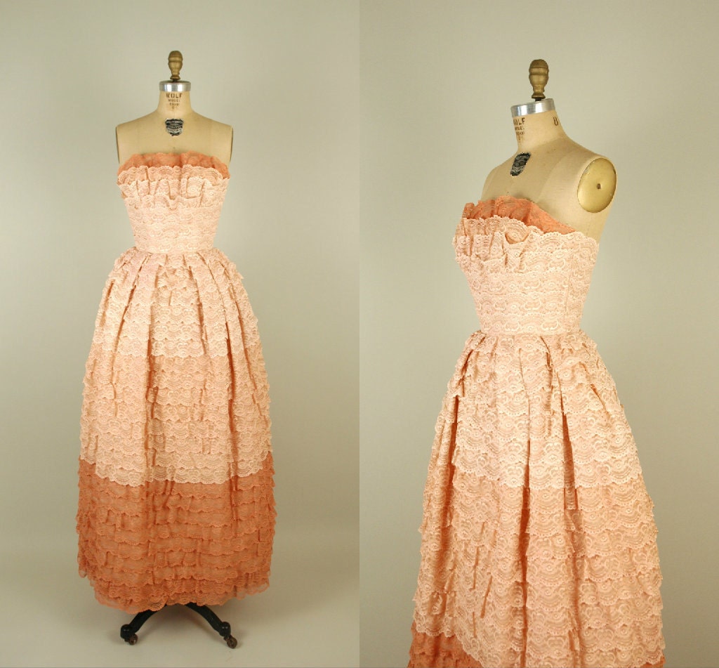 Vintage Pastel Wedding Dress / 50s Ombre Mike Benet Formals