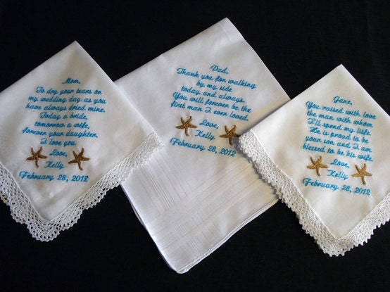 Set of 3 personalized Wedding Hankderchiefs any combination.