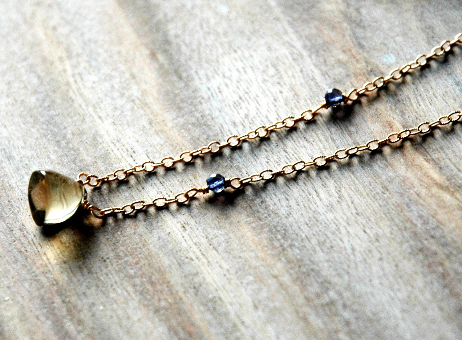 Modern Citrine Pendant Necklace with Tanzinite Gemstones and 14k Gold Filled Chain