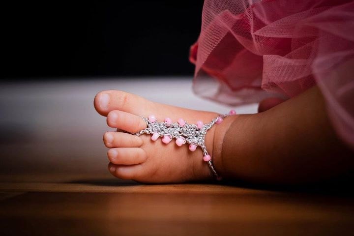 Baby Barefoot Sandals 6-12 mo Foot Jewelry YOU DESIGN THEM Photo Prop Anklet Toe Ring Soleless Thongs