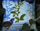 Blue Toned Bird and Butterfly French Provincial Pillow