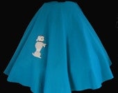 Vintage 50s Skirt - 1950s Authentic Poodle Circle Skirt in Turquoise Wool Felt with Chenille Poodle - Size XXS to XS