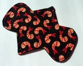 Cloth Menstrual Pad - 8" Bamboo / Hemp - Ultra Absorbency - Bento Box - Smiling Shrimp - Black