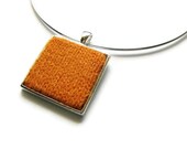 Square Necklace Amber on Silvered Base - Knitted with Acrylic Wool