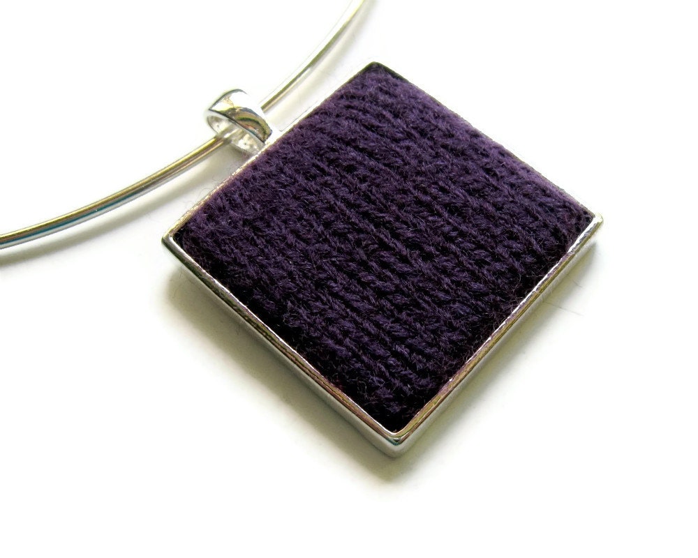 Aubergine Square Necklace on Silvered Base