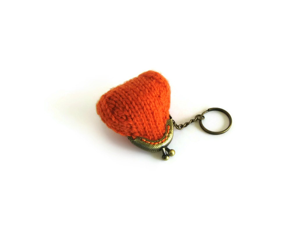 Women Keychain with Orange Tiny Purse Knitted
