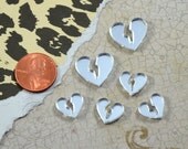 BROKEN HEART CABS - Set of 6 Cabochons in  Silver Mirror Laser Cut Acrylic