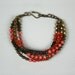 Honey Bracelet - Five Strand Coral, Smoky Quartz, Carnelian, Gold, Bronze, and Antique Brass