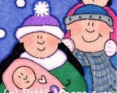 ACEO Original Illustration - Folk Art - Cute Whimsical - 2.5" x 3.5" - Winter Baby