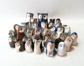 Ceramic Miniature Owls, Flock of Twelve Surprise Owls in a Gift Box