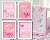 Pink Green Prayer Kiss Me Goodnight Quote Crib Nursery Song Print Artwork Set of 4 Prints Wall Decor Art Picture