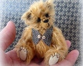 Artist Handmade Miniature Teddy Bear, 3.75 Inch Art by Custom Teddys