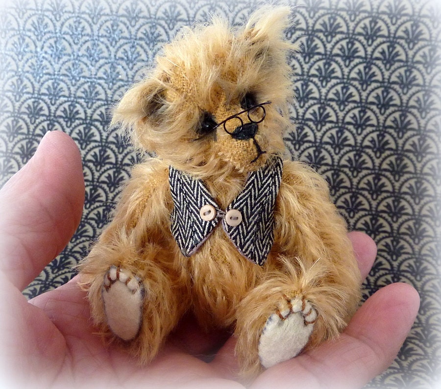 Artist Handmade Miniature Teddy Bear, 3.75 Inch Art by Custom Teddys