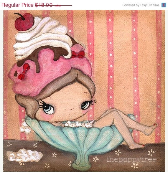Bathtub Print Ice Cream Art --Tub Of Icecream 8 x 8