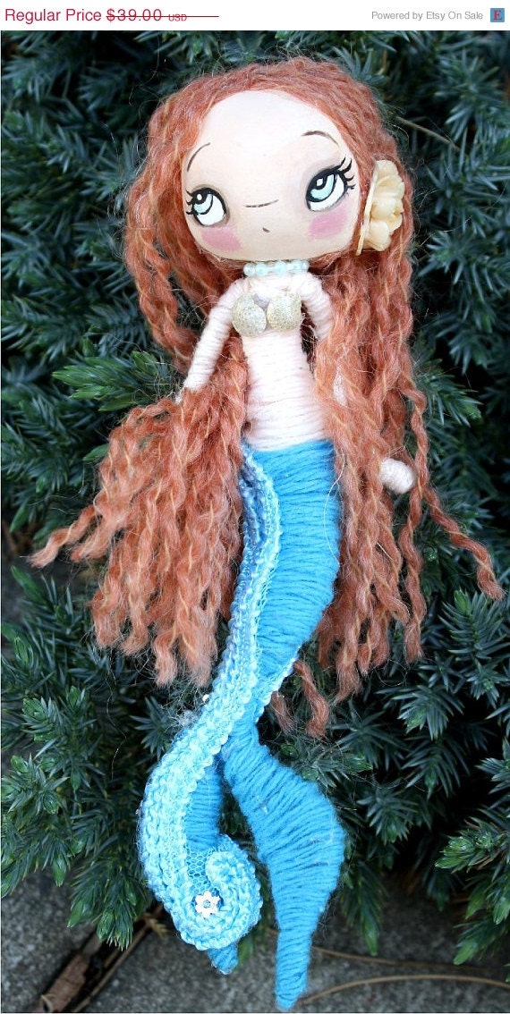 Mermaid Doll Seashell Flower Red Head OOAK Paper Mache Art Doll