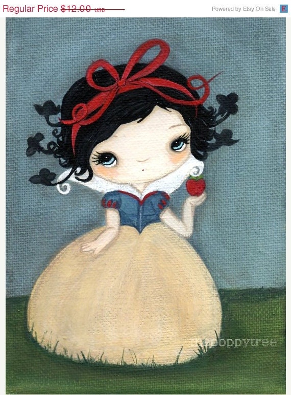 Snow White Art Bird Fairy Tale Print Apple---The Birds Will Take Me Print 5 x 7