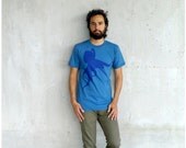 SALE - Mens tshirt - Small - eco friendly fashion - octopus print on American Apparel teal blue organic cotton t shirt - Sucker for Ink