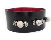 Black Patent Leather Cuff Bracelet, Beaded Leather Jewelry