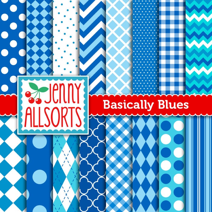 Blue Digital Papers - 16 sheets - Instant Download