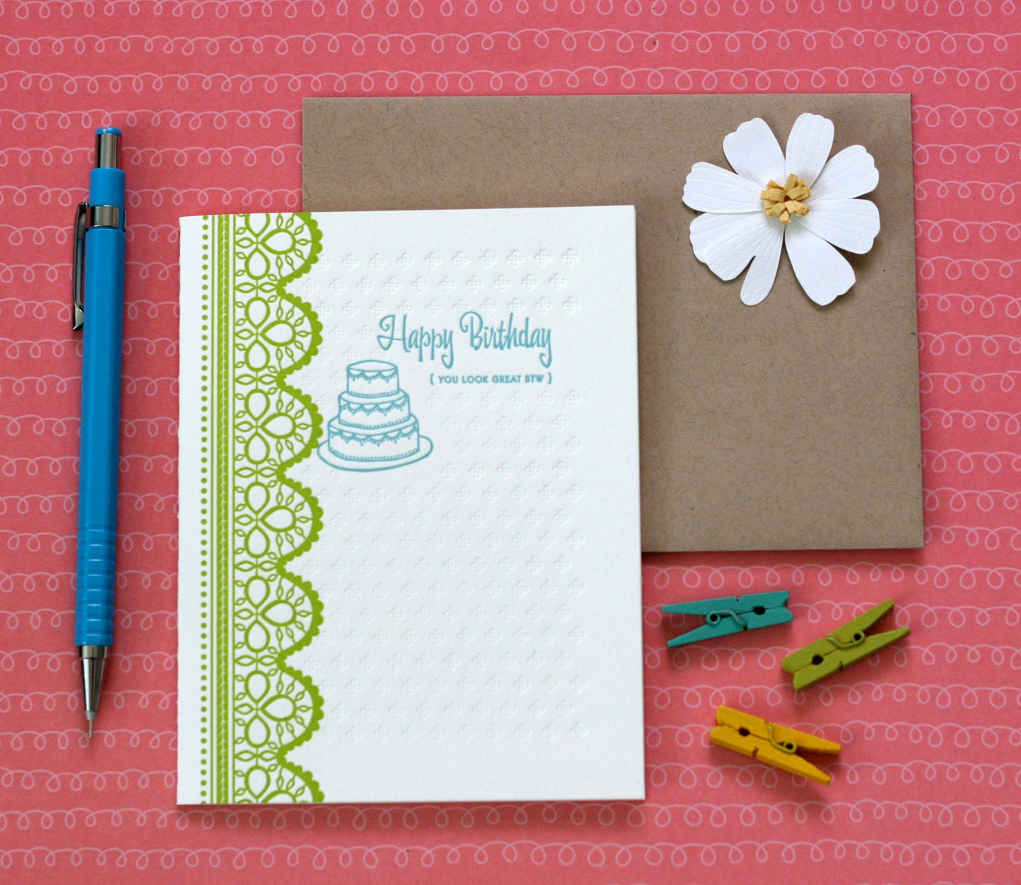 Lace Happy Birthday - letterpress card