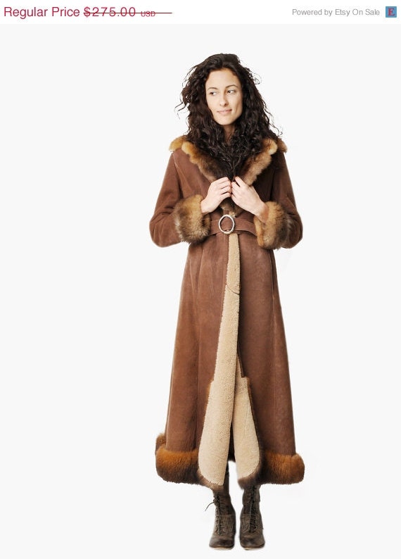 SALE - Vintage Long Brown Shearling Coat