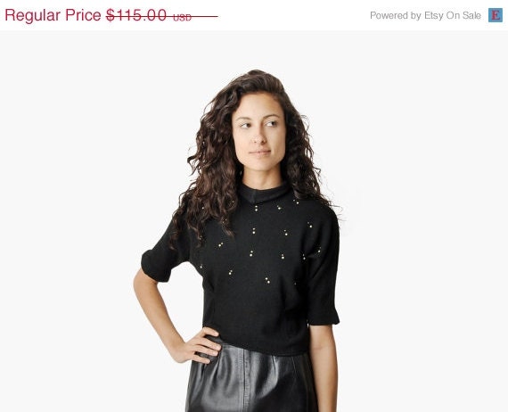 SALE - Vintage 50s Black Studded Crop Sweater