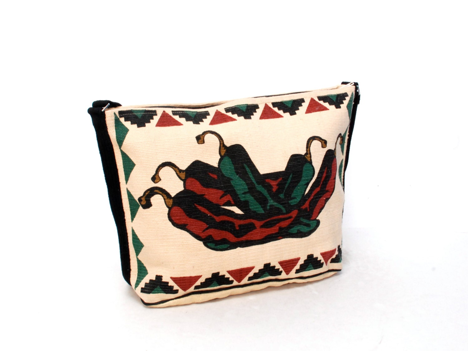 SOUTHWEST canvas tapestry 80s 90s CHILE PEPPERS geometric tote bag