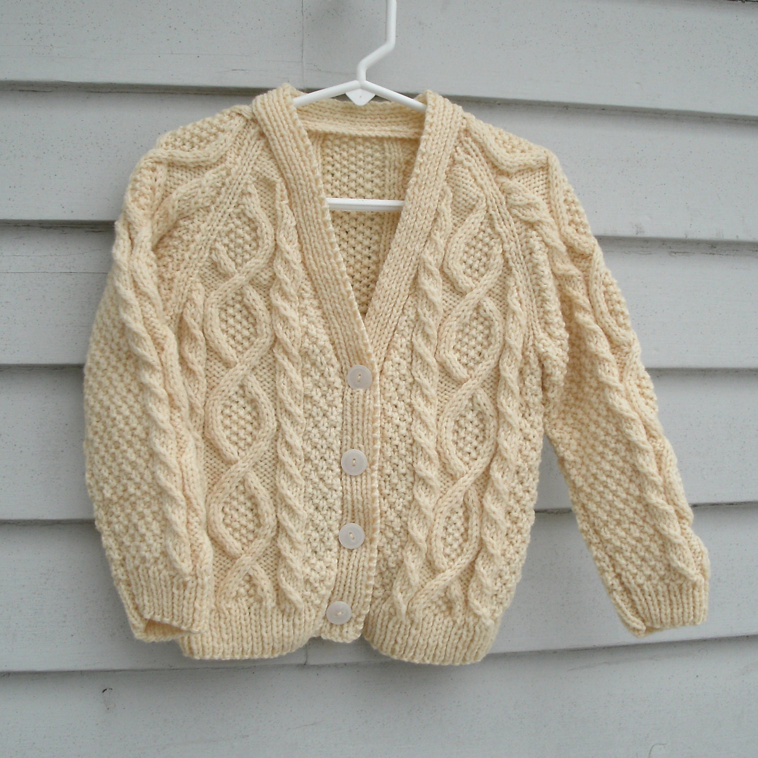 Childs Cardigan, Handknit Sweaters. Baby, wool, 2 year, Cream, Irish, Aran. Handknit Childrens Sweaters by FeltedFriends on Etsy
