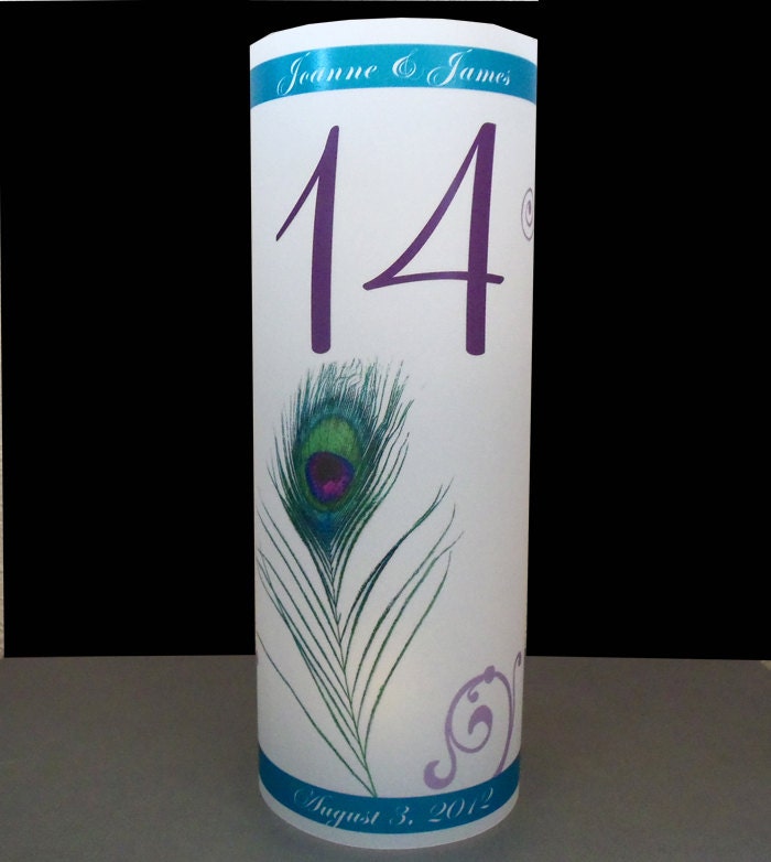 Peacock Feather Luminary Candle Surrounds - 8.5" - Wedding Reception - Personalized Design - SAMPLE ONLY