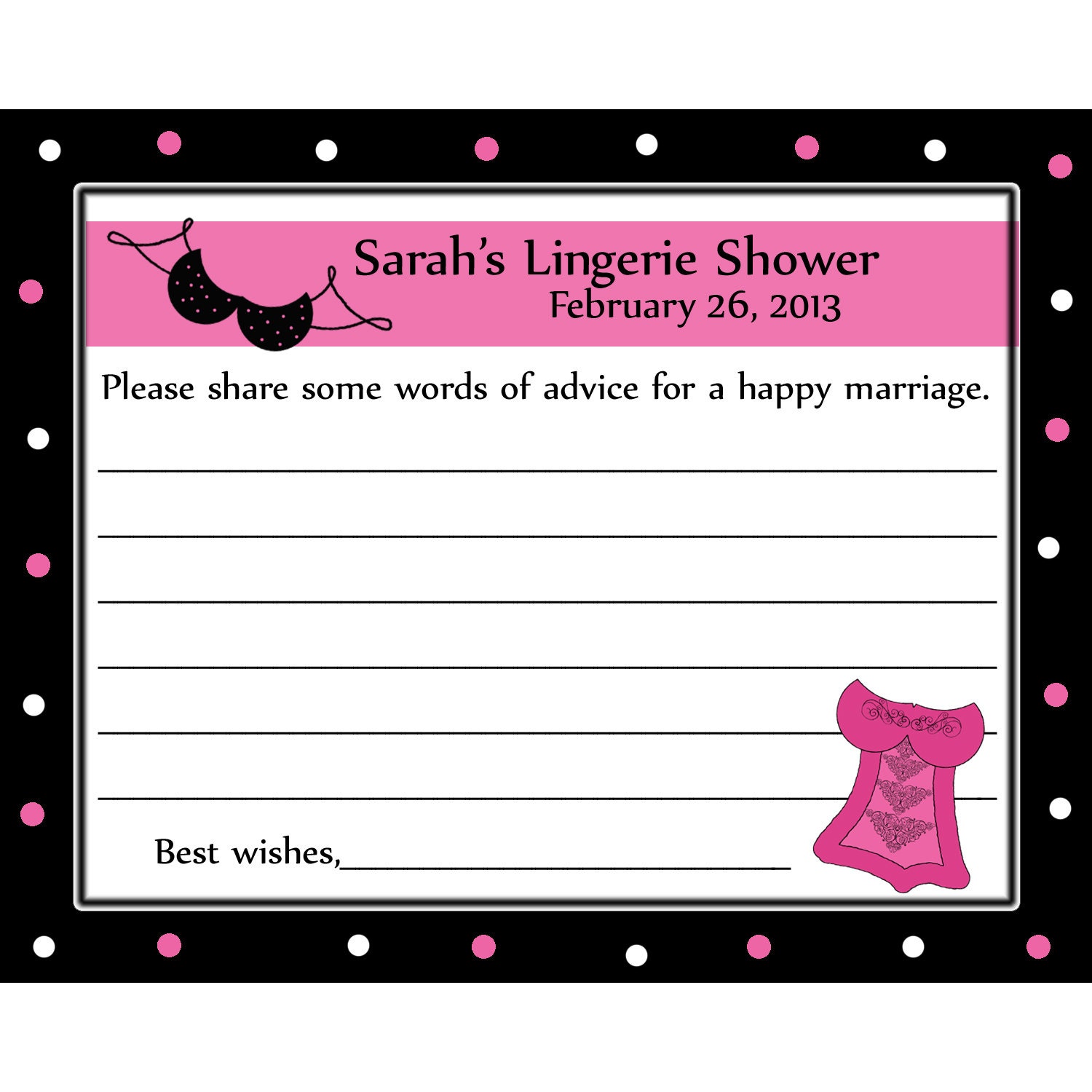 24 Bridal Shower or Lingerie Shower Advice Cards - Lingerie Design -  Pink
