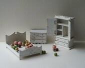 vintage handmade primitive dollhouse bed, armoire and dresser