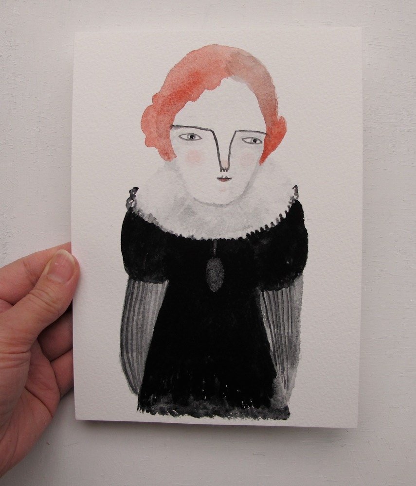 RESERVED Scarlet - a portrait of a dreamer woman - original gouache painting