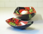 Floral Serving Dishes -Red Poppy Lg & Sm Scooped Bowls, Set of 2 -  Family Style Serving Home Decor August Birthday Gifts  RP-296, RP-295