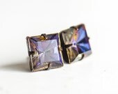 Vintage Rhinestone Stud Earrings - Northern Lights - Sterling Silver