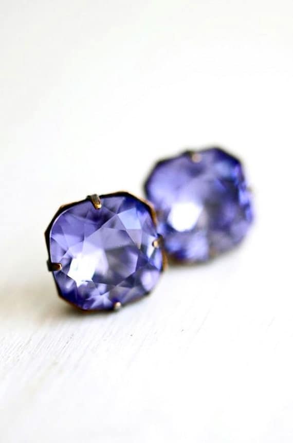 Crystal Stud Earrings - Tanzanite - Sterling Silver