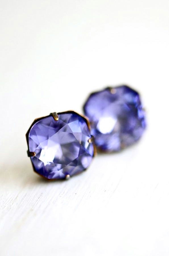 Crystal Stud Earrings - Tanzanite - Sterling Silver