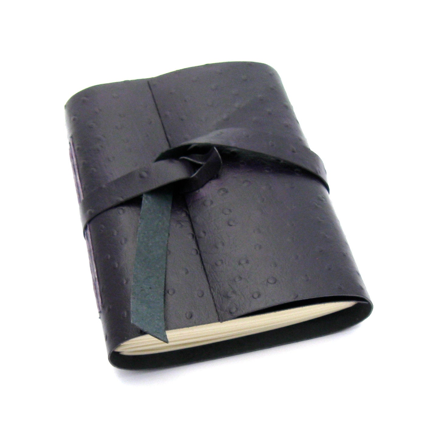 Deep Purple Leather Journal, Ostrich Embossed Leather Diary and Sketchbook