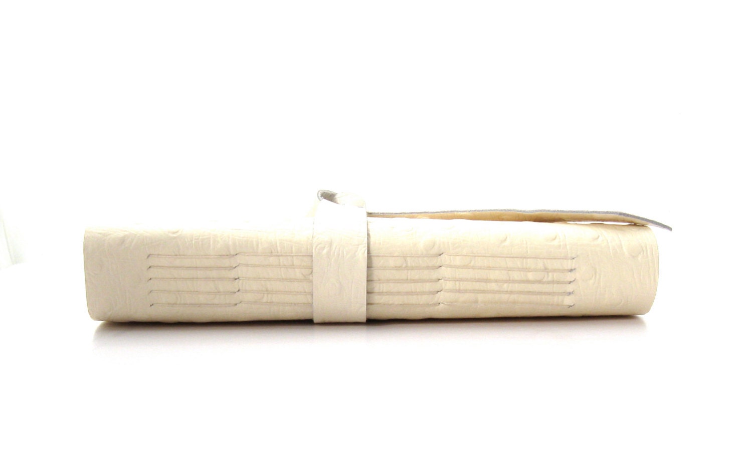 Leather Wedding Guest Book, A Handmade Guest Book in Vanilla Cream Ostrich Embossed Leather