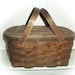 Vintage Mini PICNIC BASKET HAMPER  - Sweet small Picnic Basket for two - great patina  - storage or display- Splint Oak