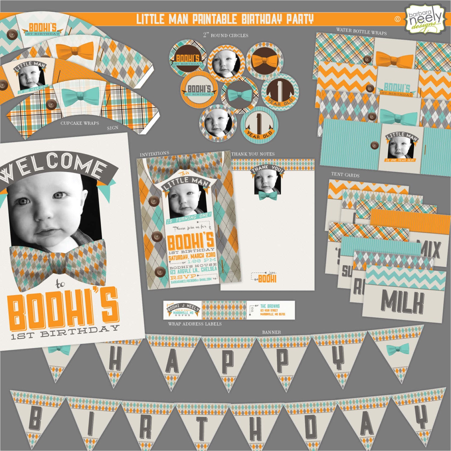 Preppy Little Man Birthday Party Printables  Set