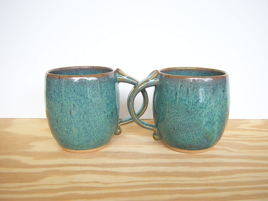 Sea Mist Stoneware Ceramic Coffee Cups - Set of 2 Pottery Mugs