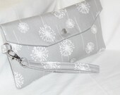 Bridesmaid Clutch/SALE and FREE SHIPPING/ Fold Over Envelope Clutch w/detachable wrist strap/ Premier Prints Small Dandelion in Storm